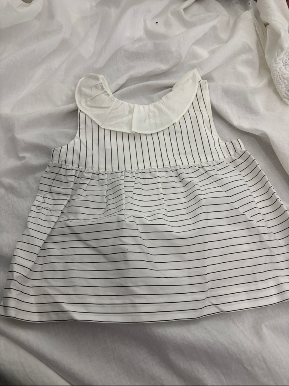 Janie and Jack White Dress with Navy Stripes and Ruffled Collar